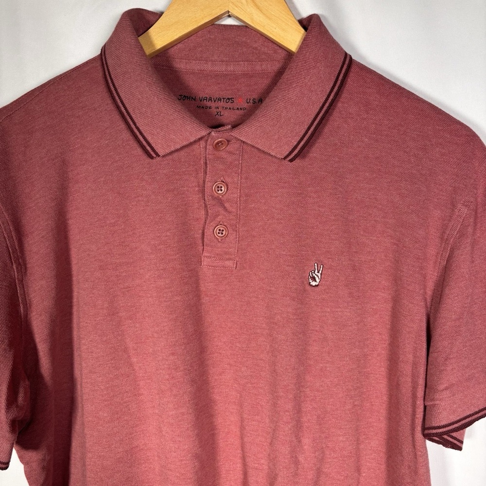John Varvatos Polo Shirt Mens XL Star USA Peace Logo 100% Cotton Casual